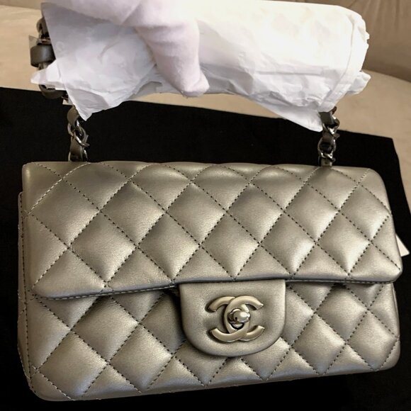 Chanel 21B CC Classic Mini Rectangular Lambskin Quilted Flap Bag - Ruthenium - Picture 3 of 16